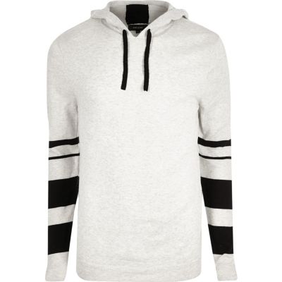 Grey contrast stripe sleeve hoodie